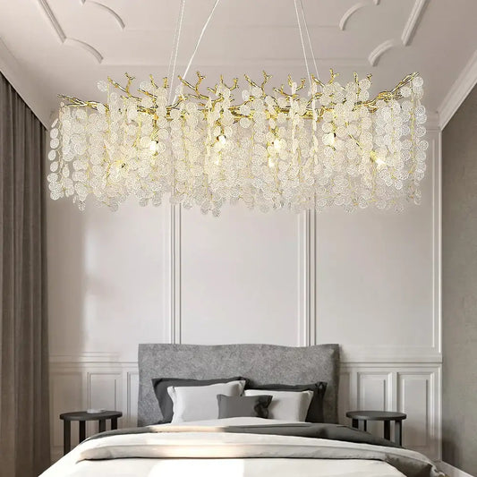 Gold money tree branch crystal chandelier in gold tone with cascading clear crystal leaves for living room decorbites gold money