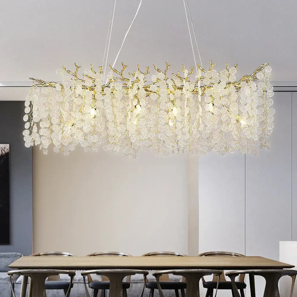 Gold money tree branch crystal chandelier with gold-toned metal and cascading clear crystals for living room decorbites gold money