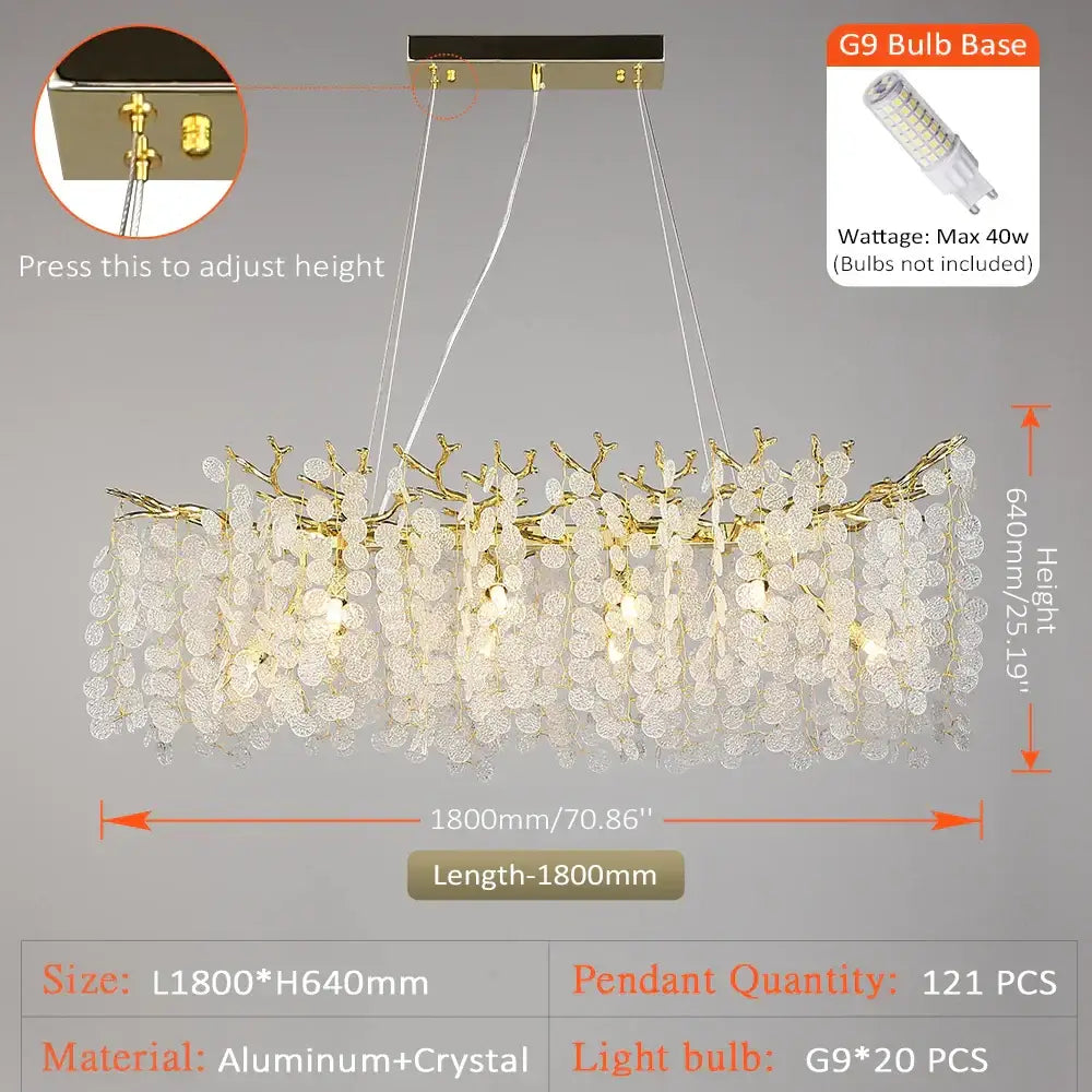Gold money tree branch crystal chandelier with gold-toned design and 20 g9 led bulbs for living room decorbites gold money
