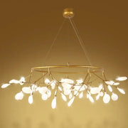 Gold nordic firefly led chandelier with gold-toned branch arms and white glass pendant lights for dining room decorbites nordic firefly