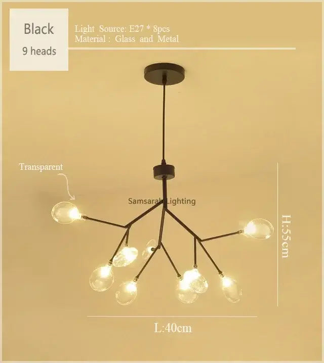 Black glass and metal nordic firefly led chandelier with nine transparent bulb heads for dining room decorbites firefly led chandelier
