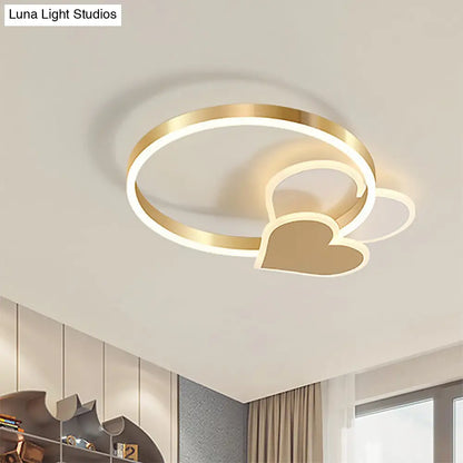 DecorBites™ DecorBites™ Gold Nordic LED Flush Mount Light with Loving Heart and Star Design