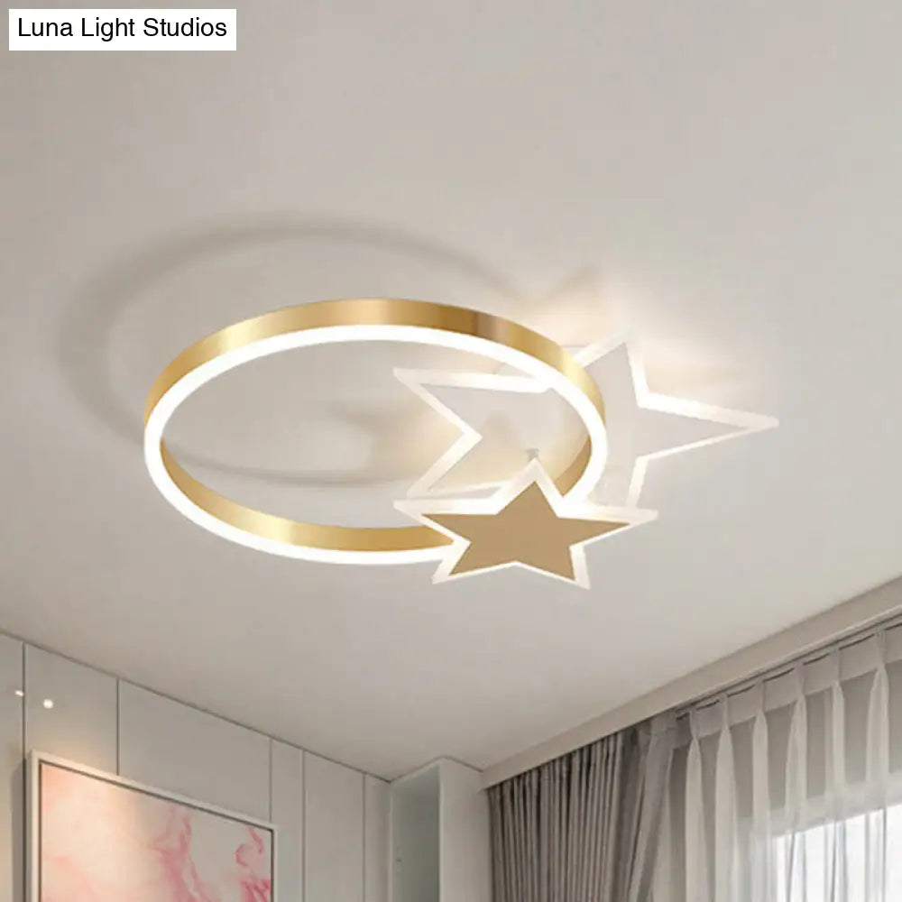 DecorBites™ DecorBites™ Gold Nordic LED Flush Mount Light with Loving Heart and Star Design