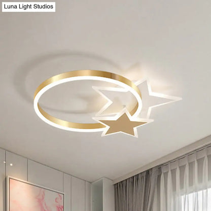 DecorBites™ DecorBites™ Gold Nordic LED Flush Mount Light with Loving Heart and Star Design