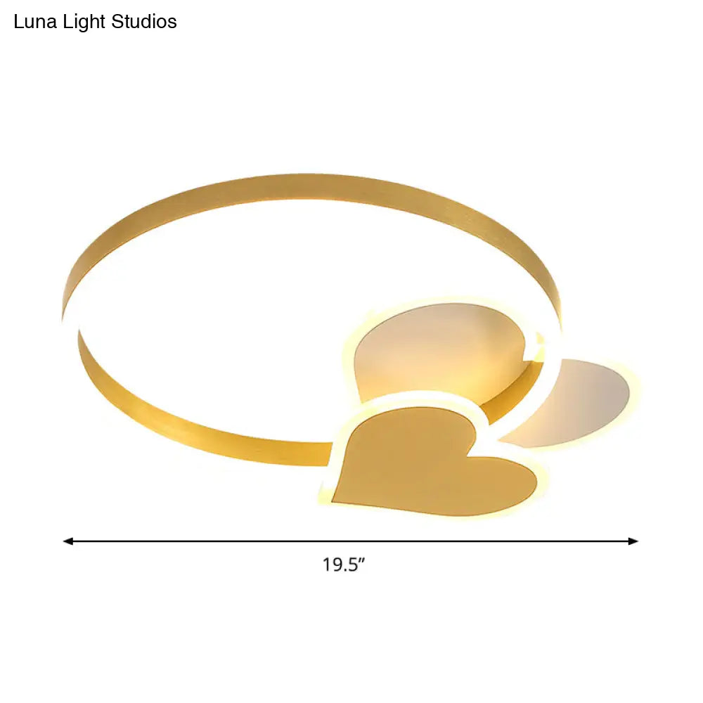 DecorBites™ DecorBites™ Gold Nordic LED Flush Mount Light with Loving Heart and Star Design
