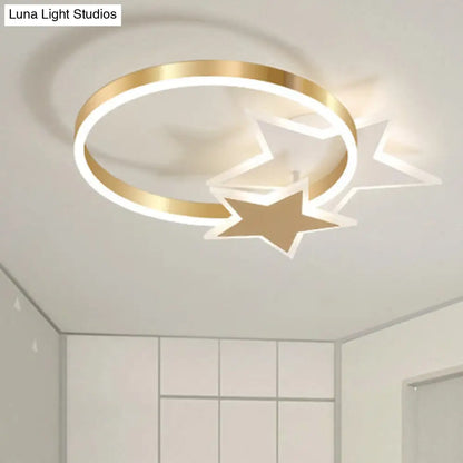 DecorBites™ DecorBites™ Gold Nordic LED Flush Mount Light with Loving Heart and Star Design