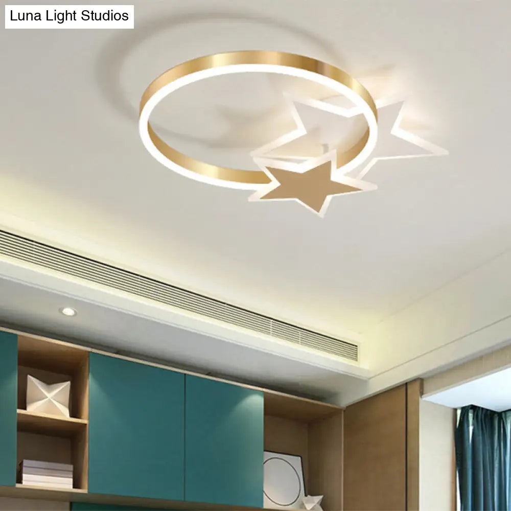 DecorBites™ DecorBites™ Gold Nordic LED Flush Mount Light with Loving Heart and Star Design