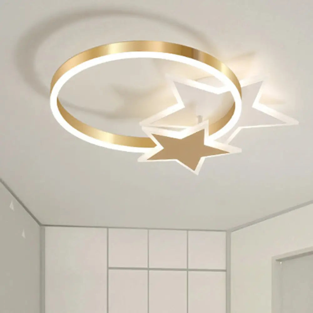 DecorBites™ DecorBites™ Gold Nordic LED Flush Mount Light with Loving Heart and Star Design