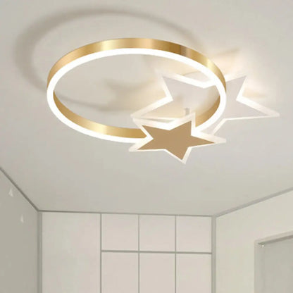 DecorBites™ DecorBites™ Gold Nordic LED Flush Mount Light with Loving Heart and Star Design