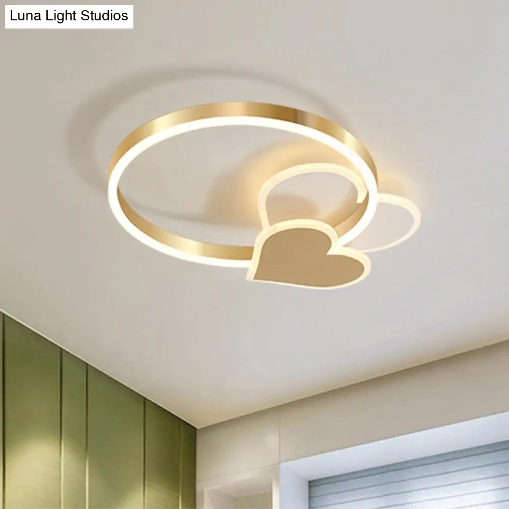 DecorBites™ DecorBites™ Gold Nordic LED Flush Mount Light with Loving Heart and Star Design