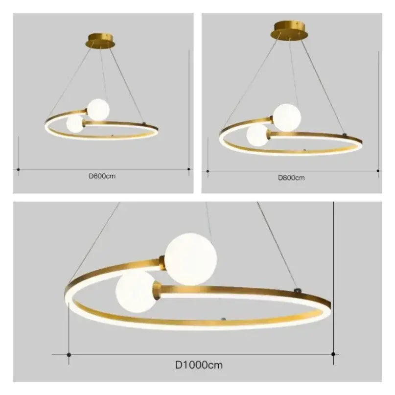 Modern gold-toned nordic ring led pendant light with frosted glass globes for dining room decorbites gold nordic chandelier