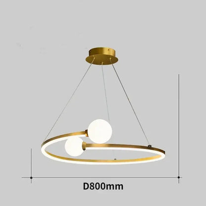 Gold nordic ring led chandelier with gold-toned circular pendant and two white spherical bulbs for dining room decorbites gold nordic