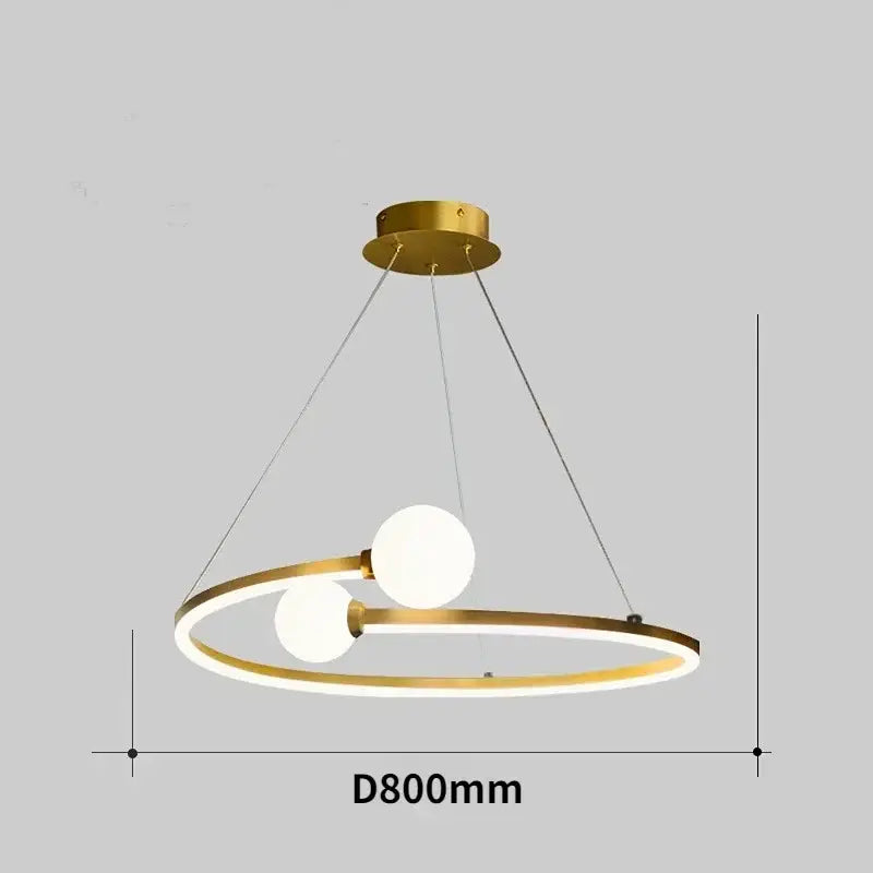 Gold nordic ring led chandelier with gold-toned circular pendant and two white spherical bulbs for dining room decorbites gold nordic