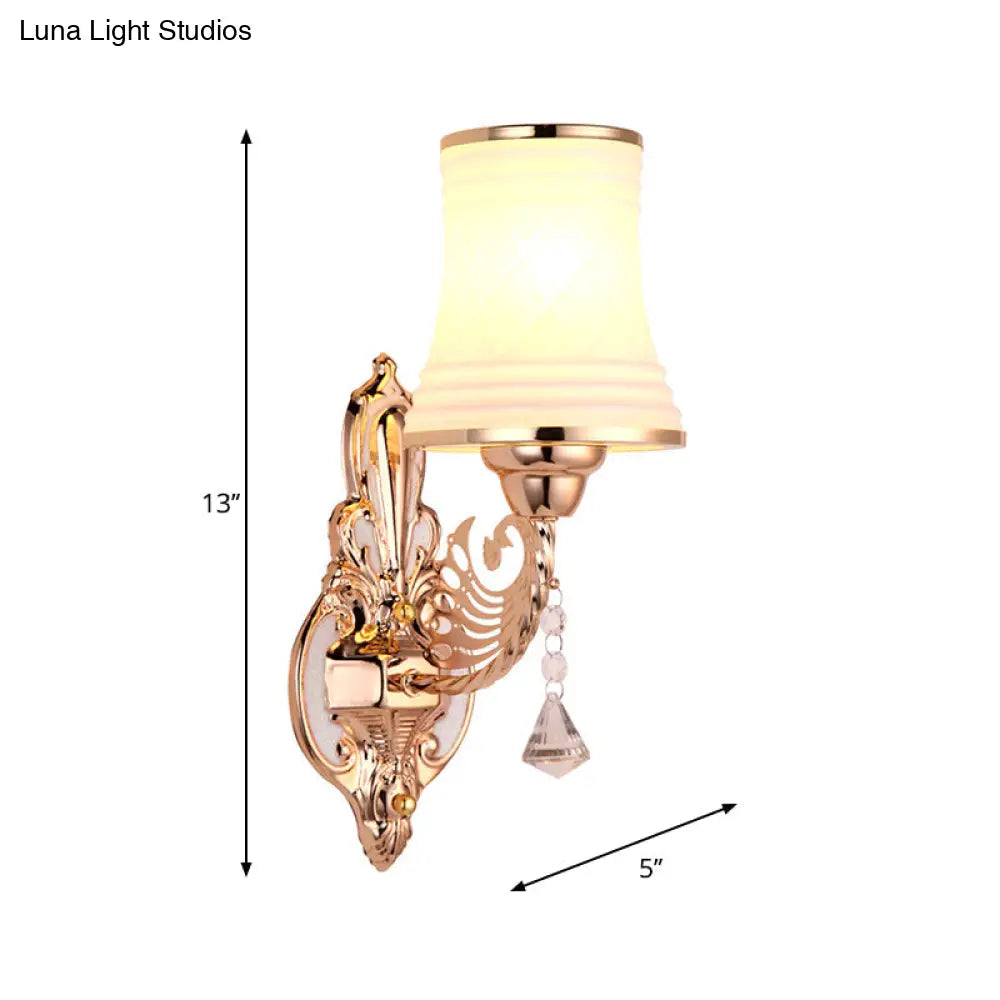 DecorBites™ Gold Opal Glass Tapered Bell Wall Sconce - Modern 1 Head Bedroom Surface Lighting