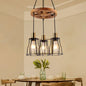 Gold Open Cage Chandelier with Wood Shelf - 3/6-Light Metal Pendant for Dining Room