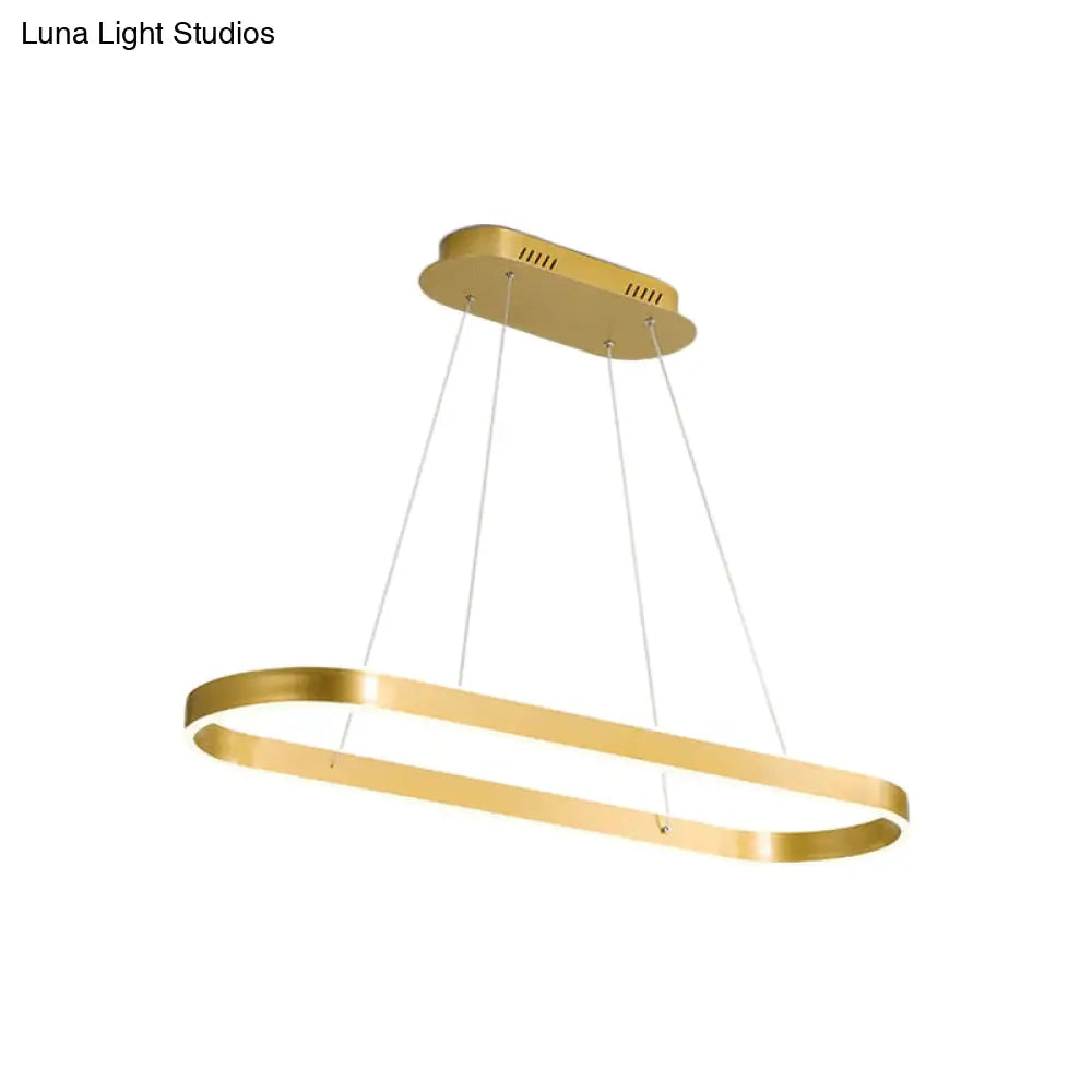 Lámpara de isla LED ovalada dorada DecorBites™ para comedor moderno: kit de lámpara colgante metálica con luz cálida/blanca