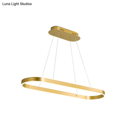 Lámpara de isla LED ovalada dorada DecorBites™ para comedor moderno: kit de lámpara colgante metálica con luz cálida/blanca