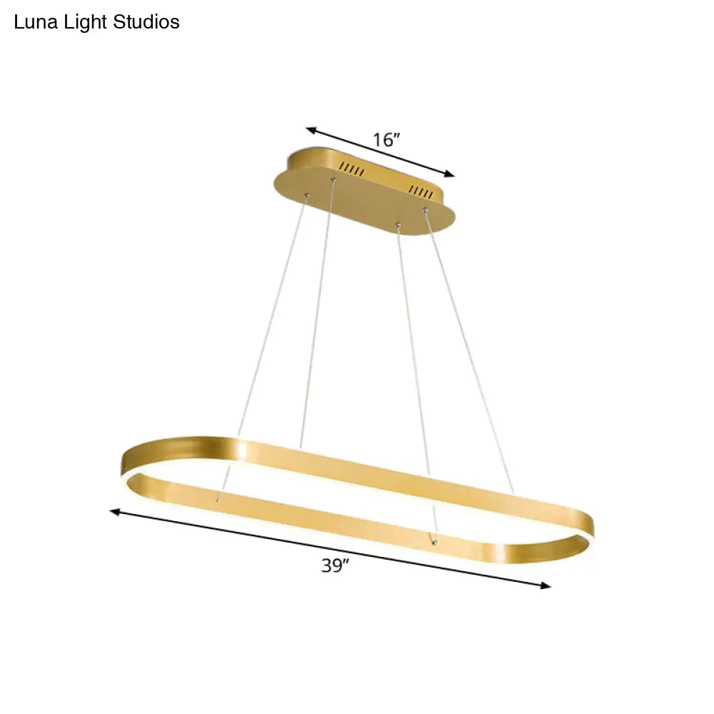 Lámpara de isla LED ovalada dorada DecorBites™ para comedor moderno: kit de lámpara colgante metálica con luz cálida/blanca