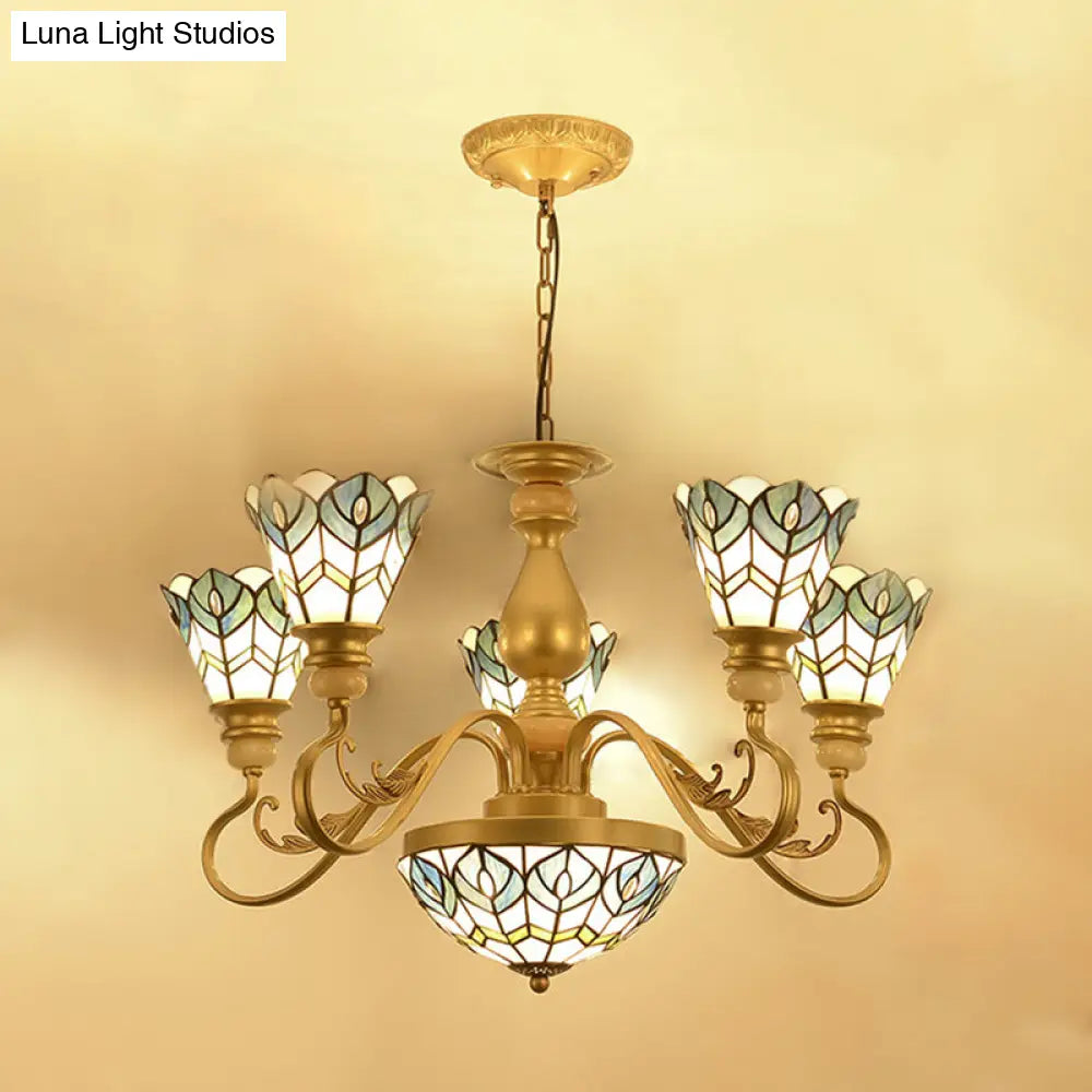 Gold Peacock Feather Chandelier with Stained Glass - 3/5/6 Lights for Living Room
