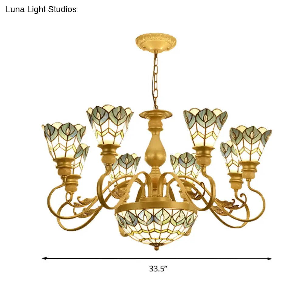 Gold Peacock Feather Chandelier with Stained Glass - 3/5/6 Lights for Living Room