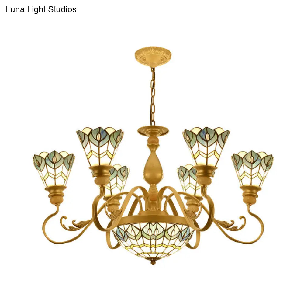 Gold Peacock Feather Chandelier with Stained Glass - 3/5/6 Lights for Living Room