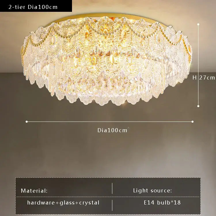 A decorbites gold pearl pendant chandelier with a 100cm two-tiered gold and crystal design for living room decor