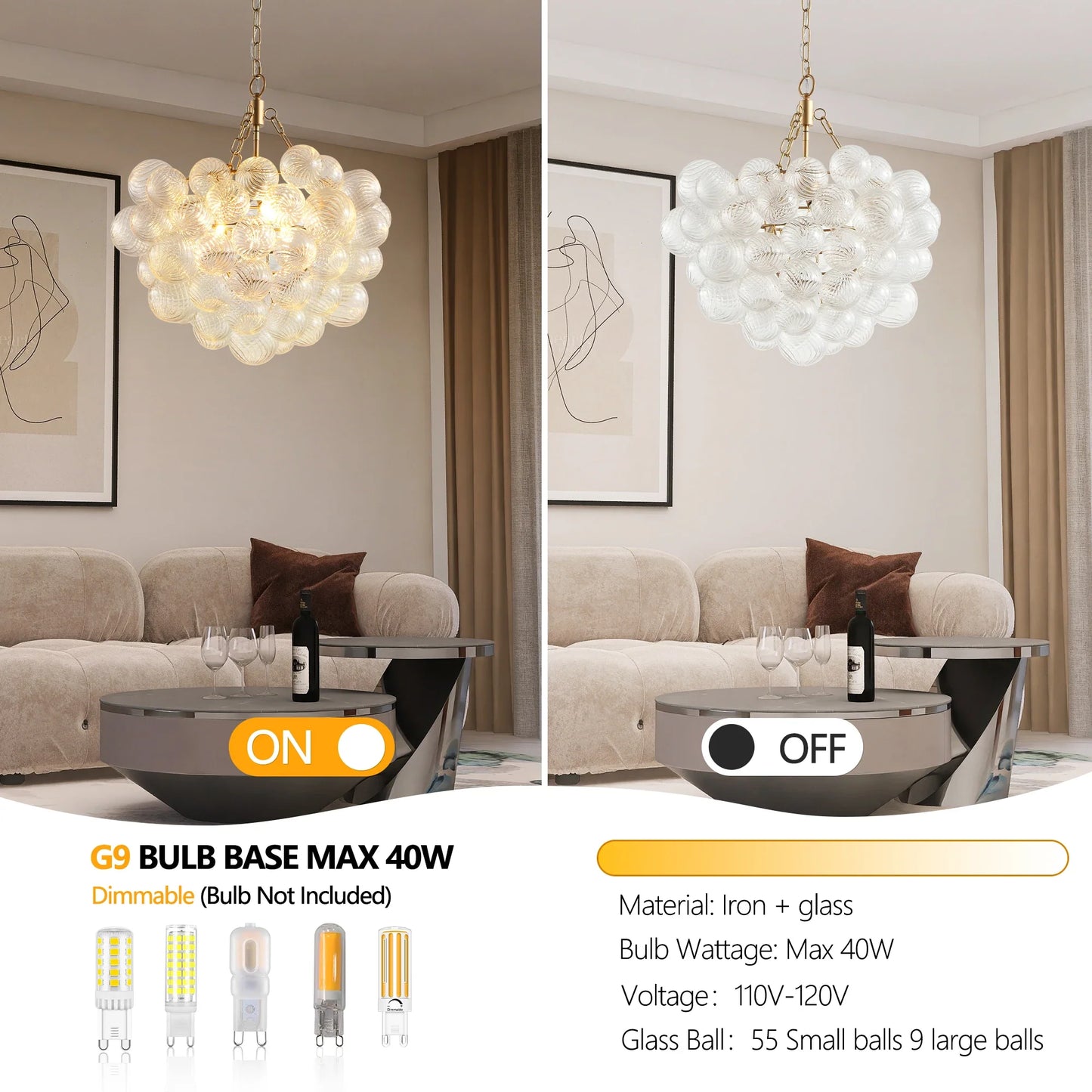 Gold Pendant Chandelier with Adjustable Height - 31-40W / 3 / United States - Chandelier