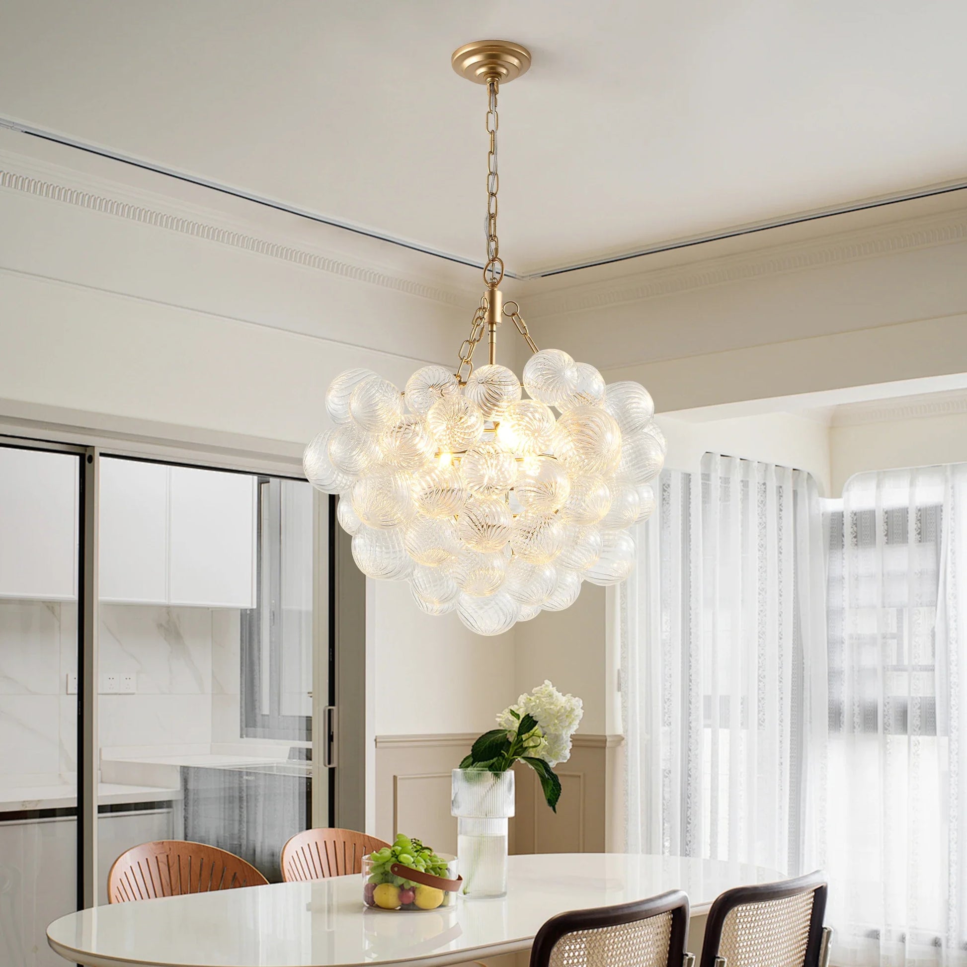 Gold Pendant Chandelier with Adjustable Height - 31-40W / 3 / United States - Chandelier