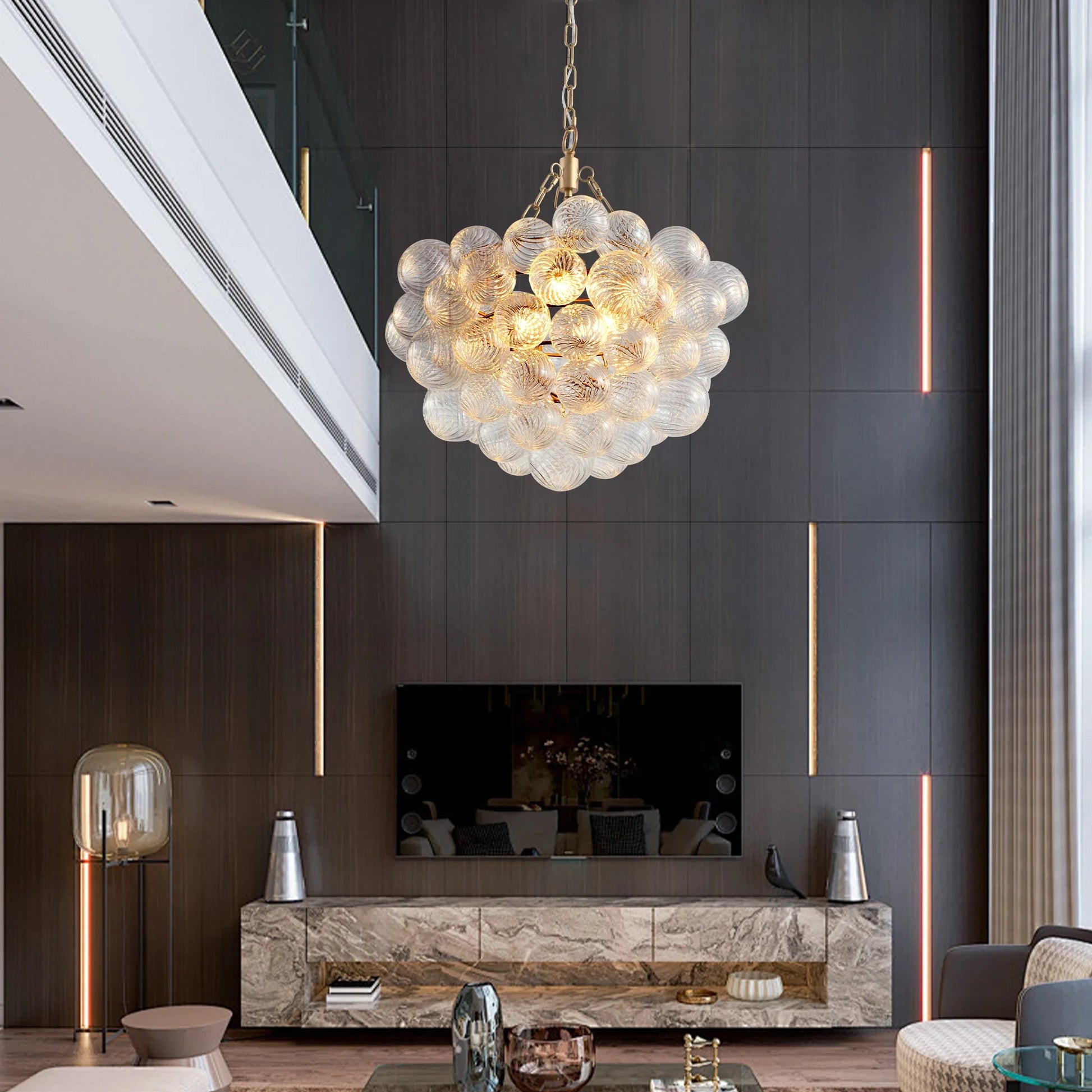 Gold Pendant Chandelier with Adjustable Height - 31-40W / 3 / United States - Chandelier