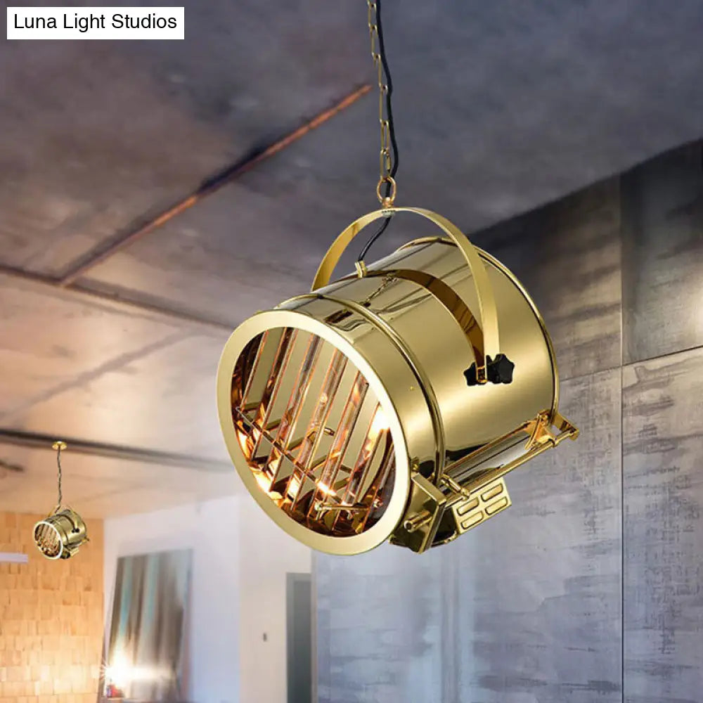 Gold Pendant Drum Light with Stainless Steel Finish - Office Spotlight Fixture