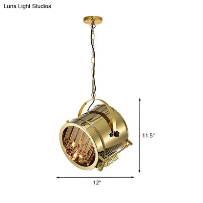 Gold Pendant Drum Light with Stainless Steel Finish - Office Spotlight Fixture