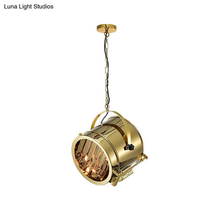 Gold Pendant Drum Light with Stainless Steel Finish - Office Spotlight Fixture