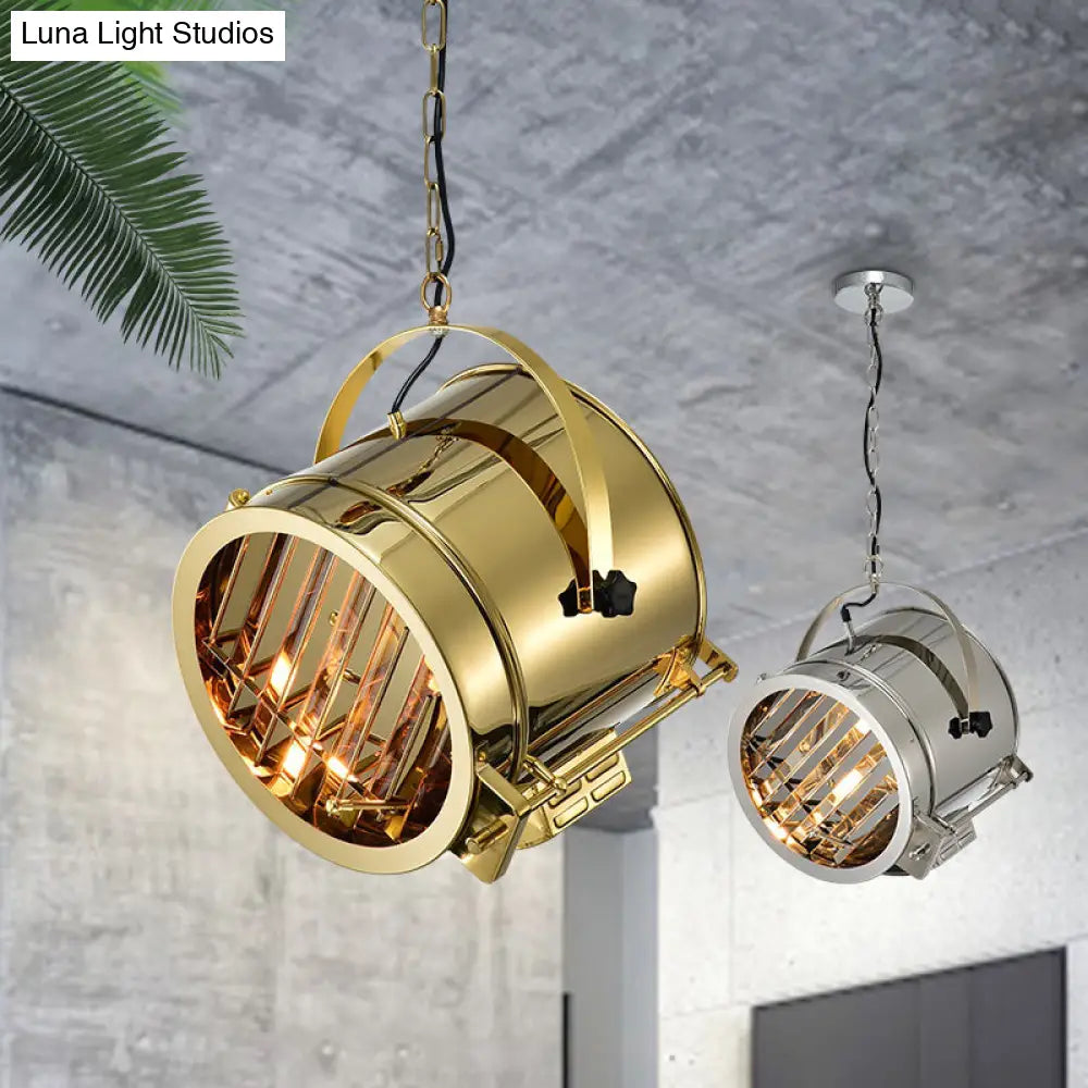 Gold Pendant Drum Light with Stainless Steel Finish - Office Spotlight Fixture