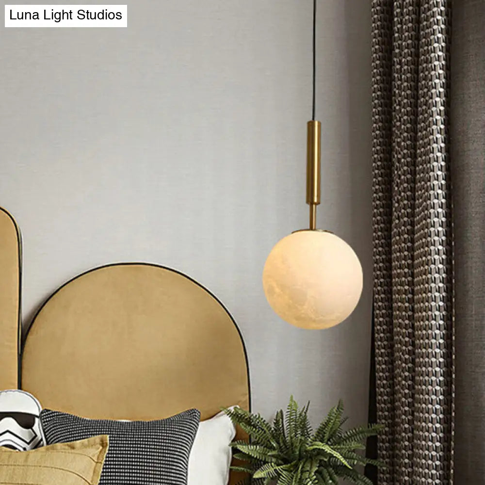 Gold Pendant Light with Opal Frosted Glass for Bedroom - Orb LED Hanging Fixture