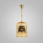 Gold Plated Birdcage Hanging Lamp - Country Metal Ceiling Light with Cone Shade