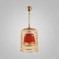 Gold Plated Birdcage Hanging Lamp - Country Metal Ceiling Light with Cone Shade