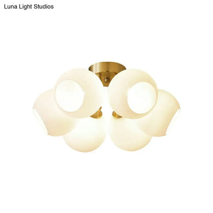 DecorBites™ DecorBites™ Gold Plated Semi-Flush Ceiling Light with Milky Glass Dome for Bedroom