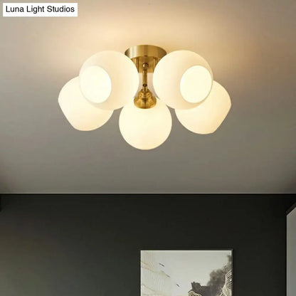 DecorBites™ DecorBites™ Gold Plated Semi-Flush Ceiling Light with Milky Glass Dome for Bedroom
