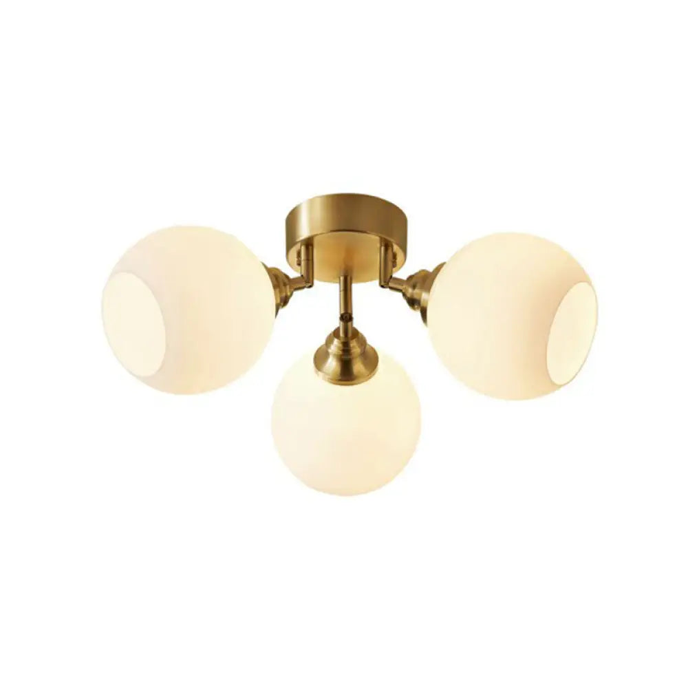 DecorBites™ DecorBites™ Gold Plated Semi-Flush Ceiling Light with Milky Glass Dome for Bedroom