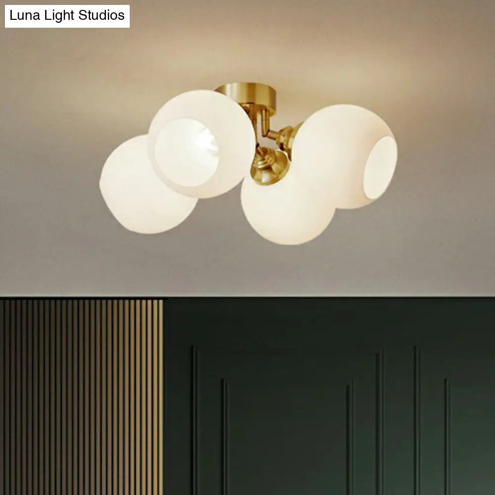 DecorBites™ DecorBites™ Gold Plated Semi-Flush Ceiling Light with Milky Glass Dome for Bedroom