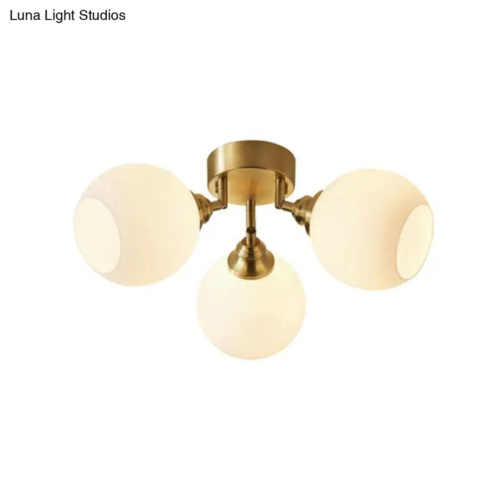 DecorBites™ DecorBites™ Gold Plated Semi-Flush Ceiling Light with Milky Glass Dome for Bedroom
