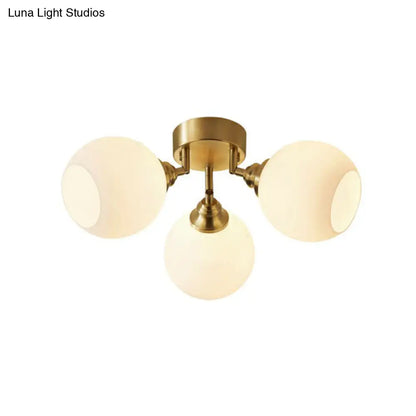 DecorBites™ DecorBites™ Gold Plated Semi-Flush Ceiling Light with Milky Glass Dome for Bedroom