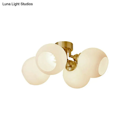 DecorBites™ DecorBites™ Gold Plated Semi-Flush Ceiling Light with Milky Glass Dome for Bedroom