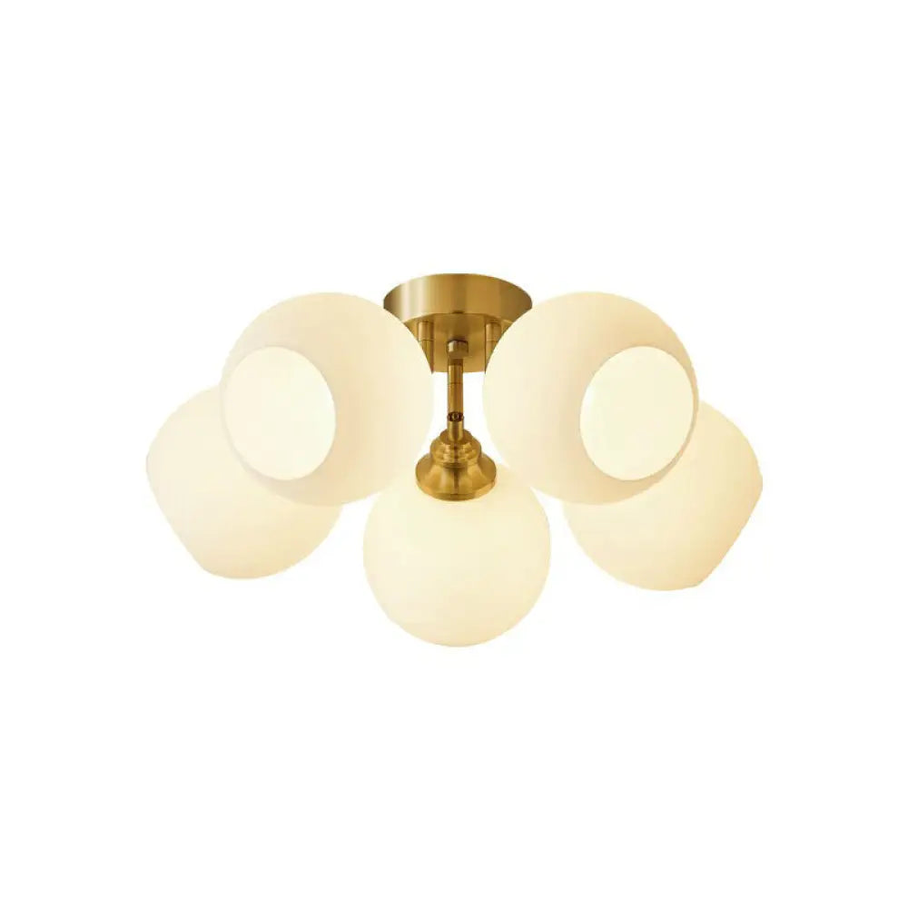DecorBites™ DecorBites™ Gold Plated Semi-Flush Ceiling Light with Milky Glass Dome for Bedroom