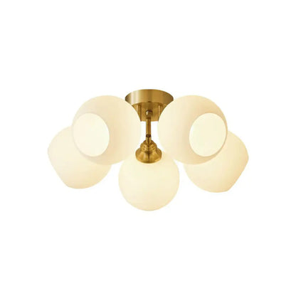 DecorBites™ DecorBites™ Gold Plated Semi-Flush Ceiling Light with Milky Glass Dome for Bedroom