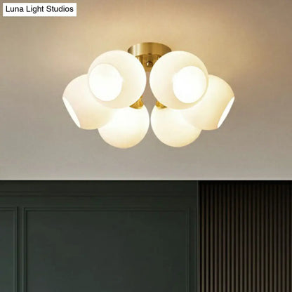 DecorBites™ DecorBites™ Gold Plated Semi-Flush Ceiling Light with Milky Glass Dome for Bedroom