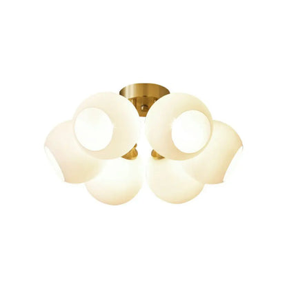 DecorBites™ DecorBites™ Gold Plated Semi-Flush Ceiling Light with Milky Glass Dome for Bedroom