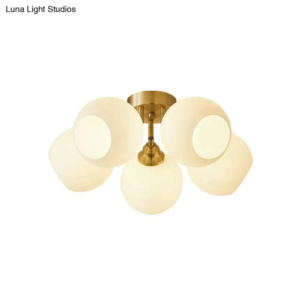 DecorBites™ DecorBites™ Gold Plated Semi-Flush Ceiling Light with Milky Glass Dome for Bedroom