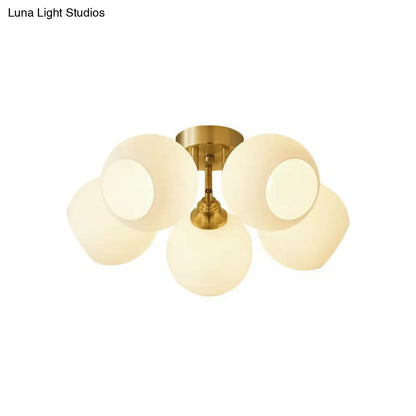 DecorBites™ DecorBites™ Gold Plated Semi-Flush Ceiling Light with Milky Glass Dome for Bedroom