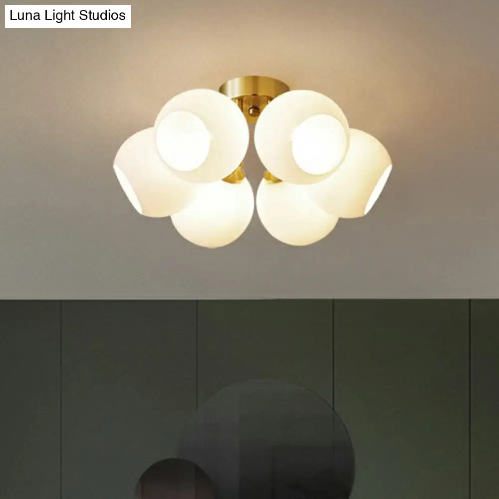 DecorBites™ DecorBites™ Gold Plated Semi-Flush Ceiling Light with Milky Glass Dome for Bedroom